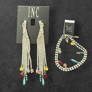 INC International Concepts Silver Tone and Multicolor Fringe Charm Jewelry Set